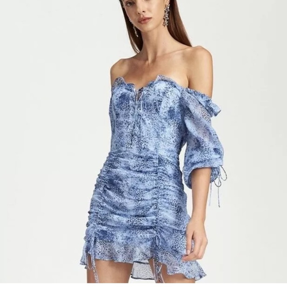 Blue Ruched Lioness Feng Shui Mini Dress Size 6